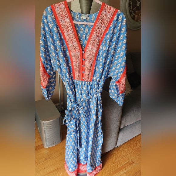 J. Crew Floral Blue and Coral Dress - Picture 1 of 8